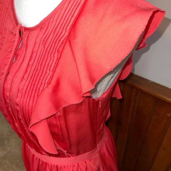 NWT Women's Banana Republic Coral Ruffle‎ Flutter Sleeve Dress 4 MSRP $128 - Picture 2 of 7